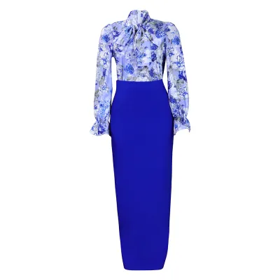 Women Fashion Print Strap Long Sleeve Shirt Skirt Two-Piece Set