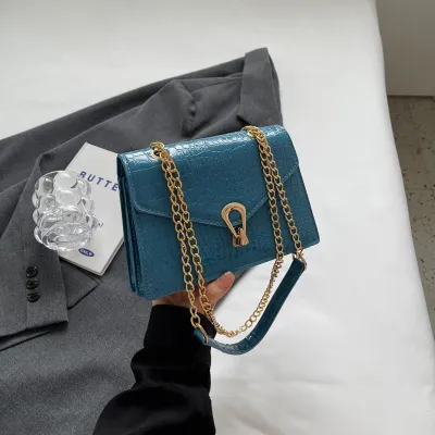 Women Fashion Casual Square Chain Crocodile Shoulder Bag HandBags