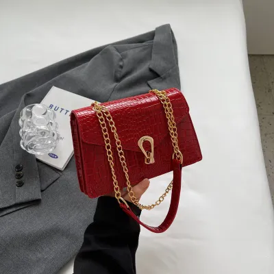 Women Fashion Casual Square Chain Crocodile Shoulder Bag HandBags
