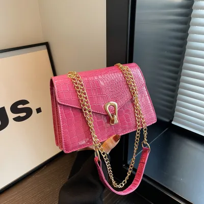 Women Fashion Casual Square Chain Crocodile Shoulder Bag HandBags