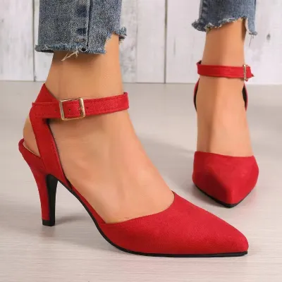 Women's Suede Pointed Toe High Heels Solid Color PU Lined Rubber Sole Shoes