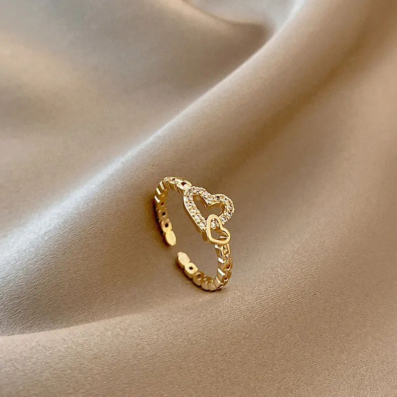 Women Temperament Open Adjustable Heart Ring Copper Personality Trend