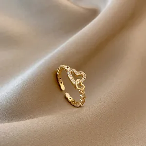 Women Temperament Open Adjustable Heart Ring Copper Personality Trend
