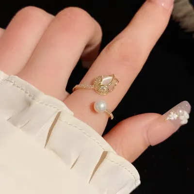 Women Fashion Flower Bud Design Opening Adjustable Copper Ring