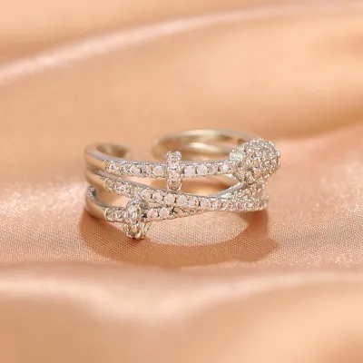 Women Fashion Vintage Adjustable Rhinestone Copper Ring