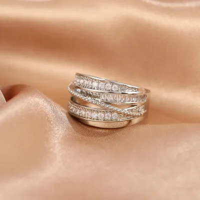 Women Fashion Vintage Adjustable Rhinestone Copper Ring