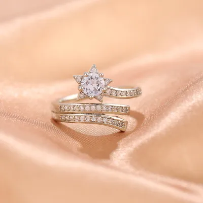 Women Fashion Vintage Adjustable Rhinestone Copper Ring