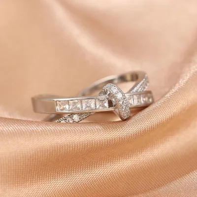 Women Fashion Vintage Adjustable Rhinestone Copper Ring