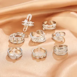 Women Fashion Vintage Adjustable Rhinestone Copper Ring