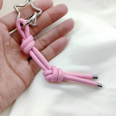 Simple Candy Color PU Rope Woven Keychain