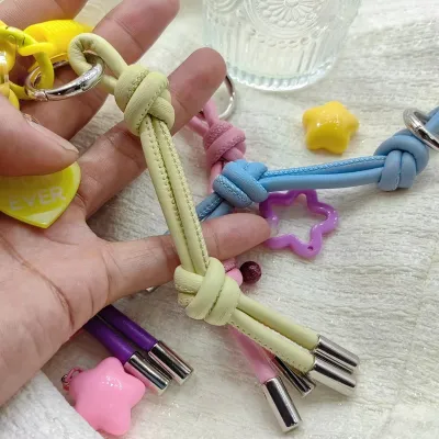 Simple Candy Color PU Rope Woven Keychain