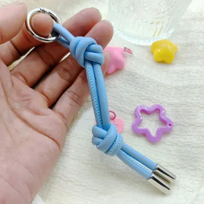 Simple Candy Color PU Rope Woven Keychain