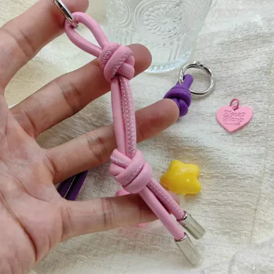 Simple Candy Color PU Rope Woven Keychain