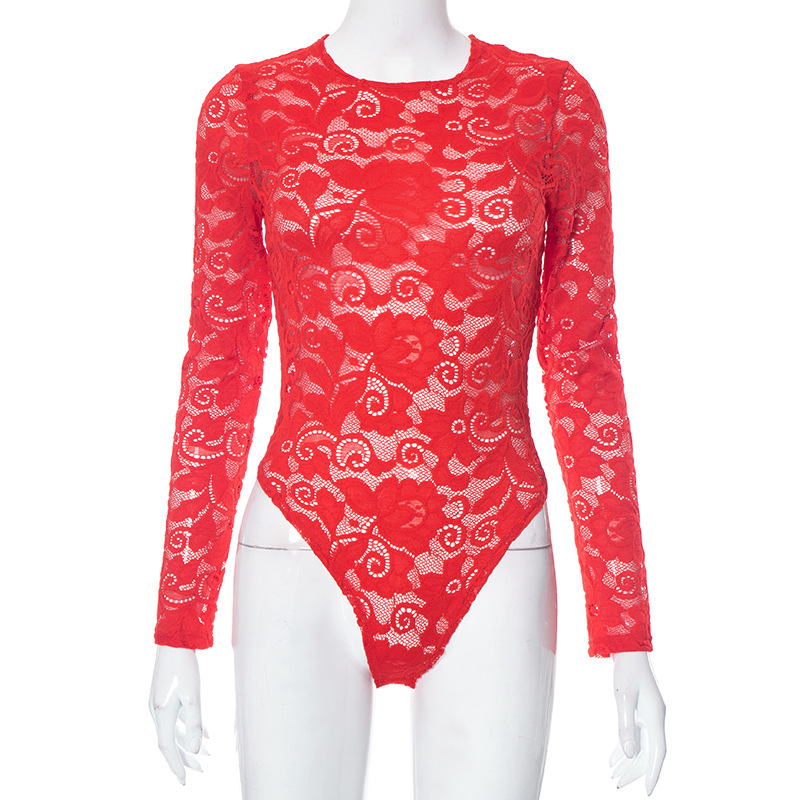 Wholesale Women Fashion Lace Hollow Perspective Long Sleeve Wholesale Women Fashion Lace Hollow Perspective Long Sleeve