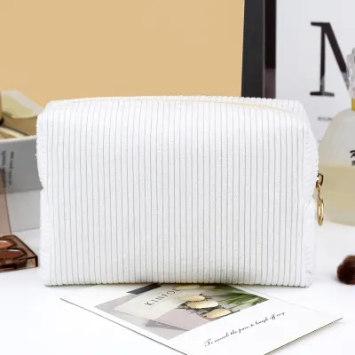 Corduroy Large Capacity Travel Portable Makeup Bag Solid Urban Simplicity Unisex
