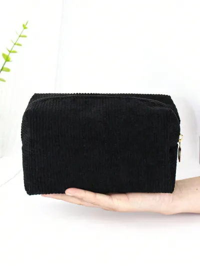 Corduroy Large Capacity Travel Portable Makeup Bag Solid Urban Simplicity Unisex