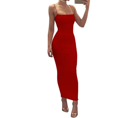 Women Sexy Spaghetti Strap Slim Fit Maxi Dress