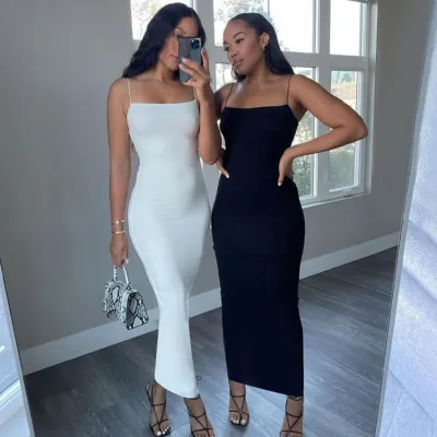 Women Sexy Spaghetti Strap Slim Fit Tight Maxi Dress