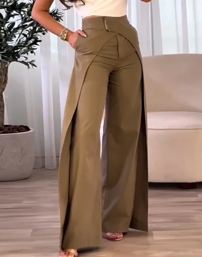 Women Casual Wide Leg Pants with Cross Design