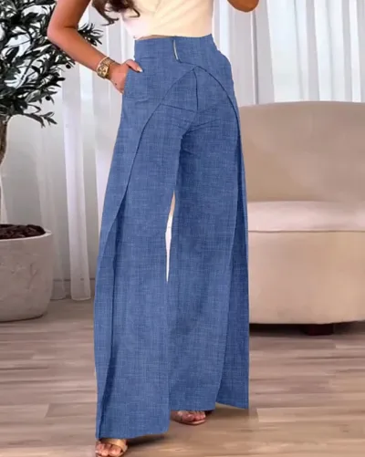 Women Casual Wide Leg Pants with Cross Design
