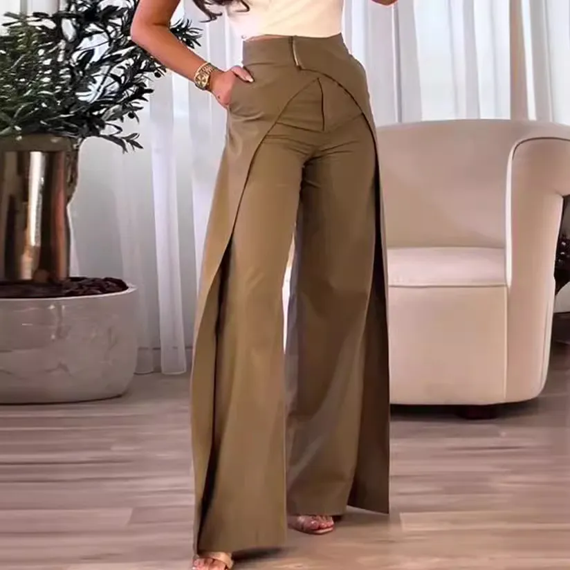 Women Casual Wide Leg Pants with Cross Design