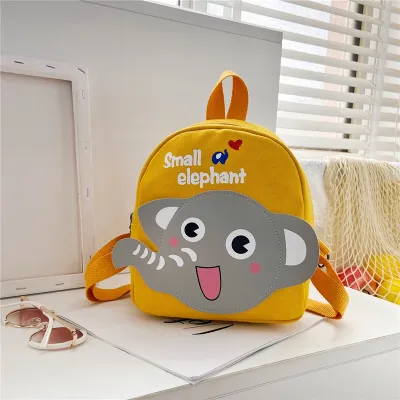 Kids Unisex Cute Cartoon Canvas School Backpack with Elephant Print