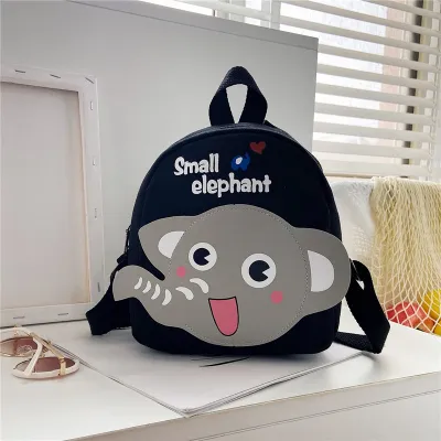 Kids Unisex Cute Cartoon Canvas School Backpack with Elephant Print