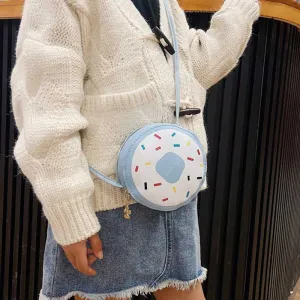 Kids Cute Round Crossbody Bag with Cake Print PU Leather