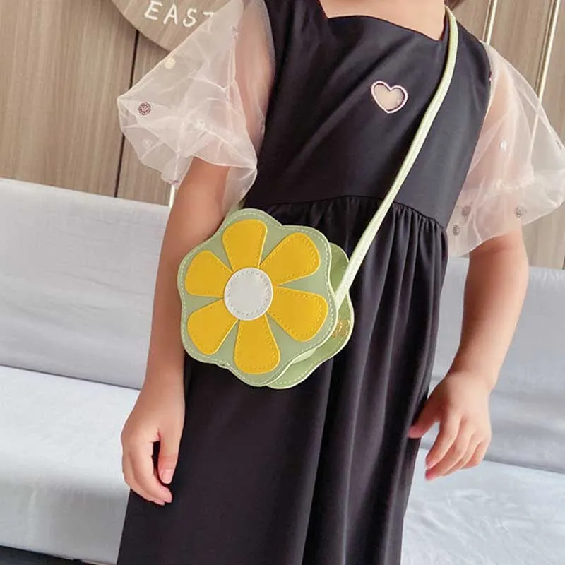 Kids Cute Petal Floral Print PU Leather Crossbody Bag