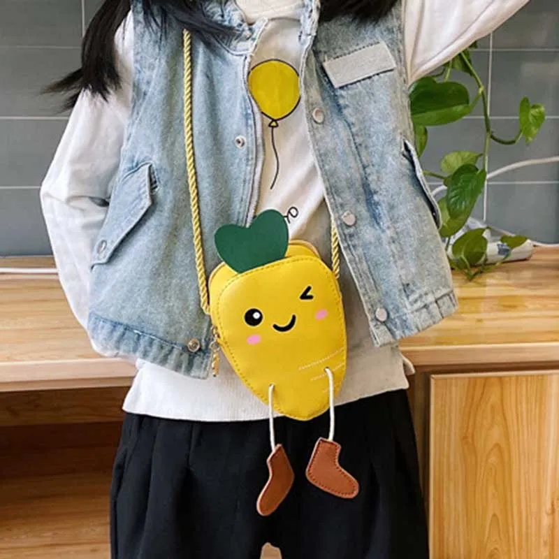 Kids Unisex Cute Cartoon Radish Crossbody Bag PU Leather