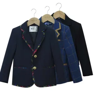 Kids Boys Girls Fashion British Style Long Sleeve Plaid Lapel Suit Coat Casual College Blazer