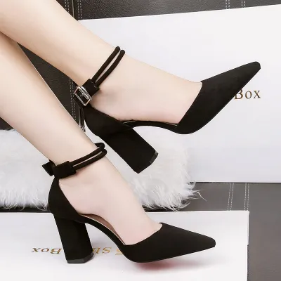 Fashion Solid Color Pointed Toe Heeled Sandals PU Leisure