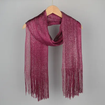 Women's Fashion Multicolor Tassel Thin Shawl Simple Medium Length Polyester Scarf