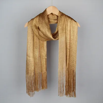 Women's Fashion Multicolor Tassel Thin Shawl Simple Medium Length Polyester Scarf