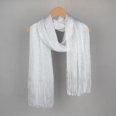 Women's Fashion Multicolor Tassel Thin Shawl Simple Medium Length Polyester Scarf