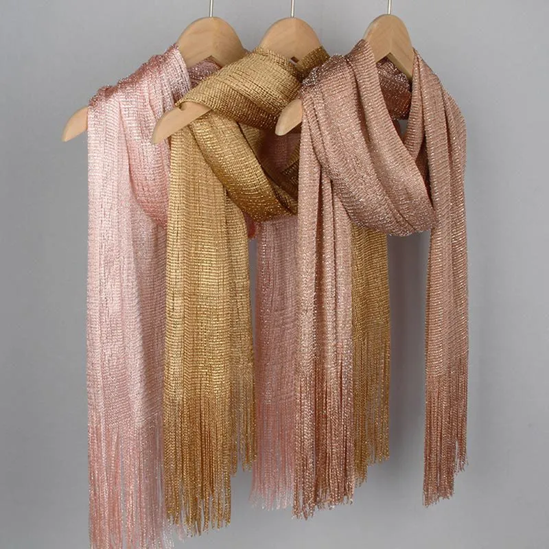 Women's Fashion Multicolor Tassel Thin Shawl Simple Medium Length Polyester Scarf