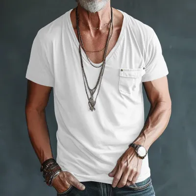 Men Fashion Casual Solid Color Short Sleeve T-Shirt