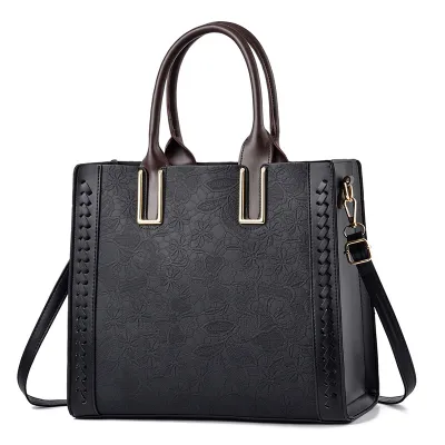 Vintage Embroidered Large Capacity Handbags PU Zipper Vertical Square