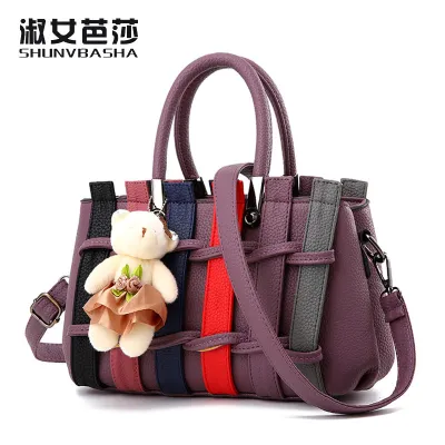 Fashionable Color-Contrast Stitching Large-Capacity PU Handbag with Zipper Closure
