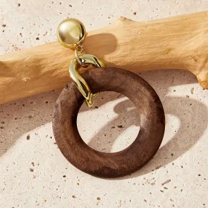Fashion Vintage Geometric Round Wood Earrings