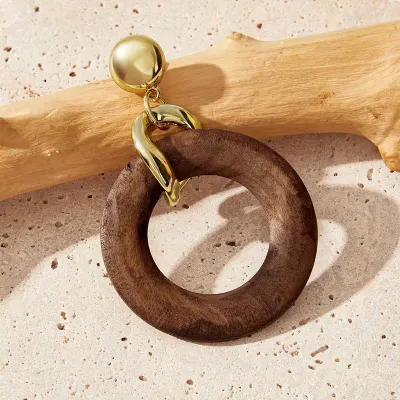 Fashion Vintage Geometric Round Wood Earrings