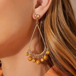 Personalized Wood Beads Alloy Geometric Stitching Earrings Vintage