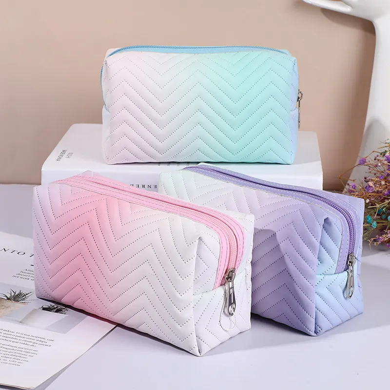 Women PU Leather Gradient Cosmetic Bag Urban Simplicity