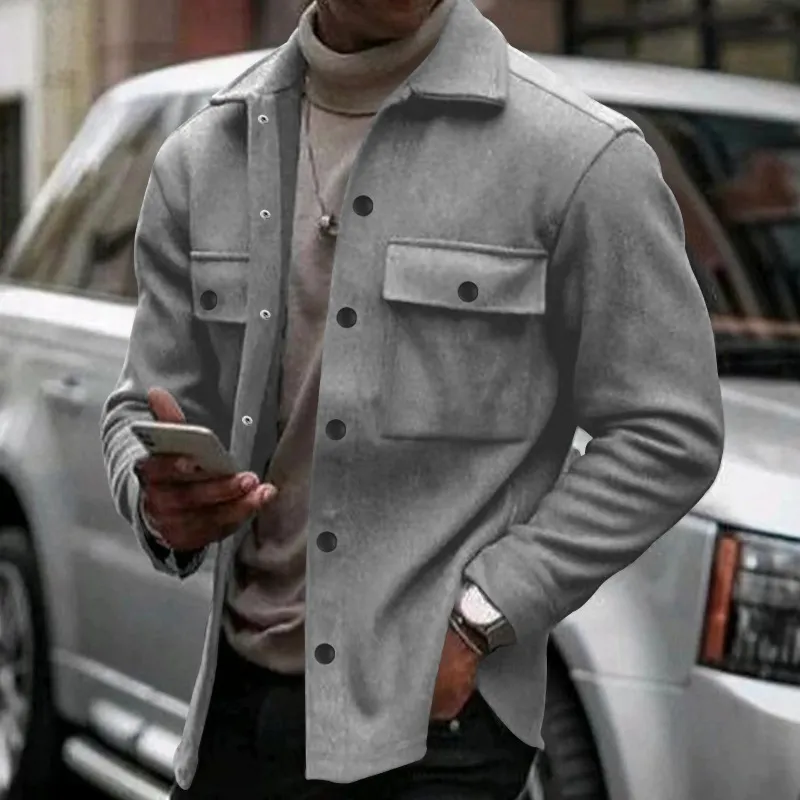 Winter Fleece-Lined Men Jacket Single Breasted Lapel Casual Coat
