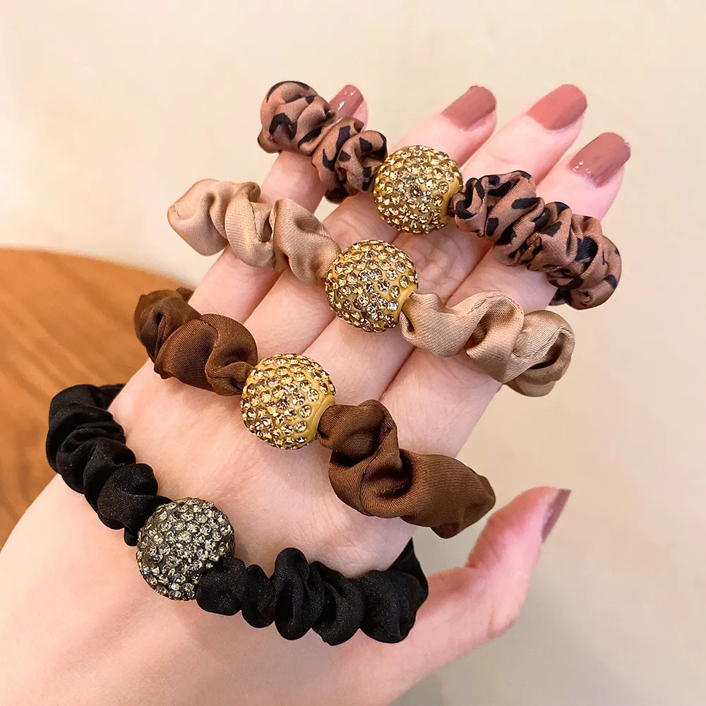 Leopard Pattern Hair Rope Rhinestone High Elasticity Rubber Band Hair Accessories