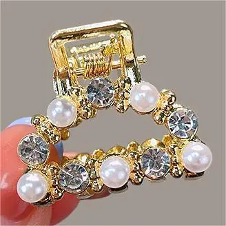 Women Fashion Semicircle Pearl Rhinestone Hair Claws Side Clip