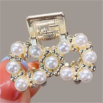 Women Fashion Semicircle Pearl Rhinestone Hair Claws Side Clip