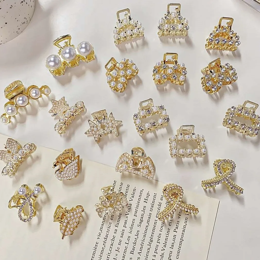 Women Fashion Semicircle Pearl Rhinestone Hair Claws Side Clip