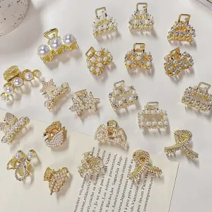 Women Fashion Semicircle Pearl Rhinestone Hair Claws Side Clip