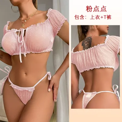 Women Fashion Sexy Mesh Polka Dot Print Bra Set